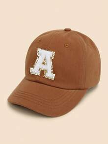 1pc Solid Caramel Color Letter Decor Baseball Cap, For Girls Ages 1-5 Years Old, Suitable For Spring/Summer Everyday Casual Wear - Caramel - View 2