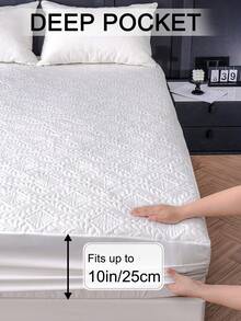 1pc Waterproof Fitted Sheet, Bedding, Mattress Protector, Christmas Decorations, Fall Decor, Halloween Decor, Mattress Cover, Room Decor, Dustproof Non-Slip, For All Season, Soft Comfortable Breathable Bedding Set With Deep Pocket, For Bedroom, For Guest Room, For School Dorm, Dustproof Bedspread, Made Of Soft And Breathable Fabric, Washable - 白色 - 查看 4