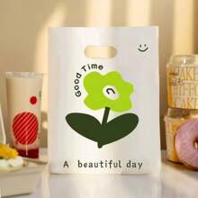 50pcs/Clothing Green Flower Handbag Fashion Women's Plastic Shopping Bag Fresh And Simple Jewelry Gift Bag Summer Cooling,Beach,Travel