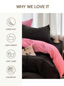 3pcs Set Black & Pink Ultra Soft Dorm Bedding Duvet Cover & Pillowcase Set, Breathable Bedroom Bedding, 1 Duvet Cover & 2 Pillowcases (No Filling), Machine Washable