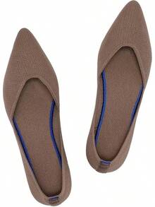 Womens Flat Shoes Classic Pointed Toe Flats Knitted Dress Shoes Soft Comfortable Dressy Flats Women - 6042棕色 - 查看 7