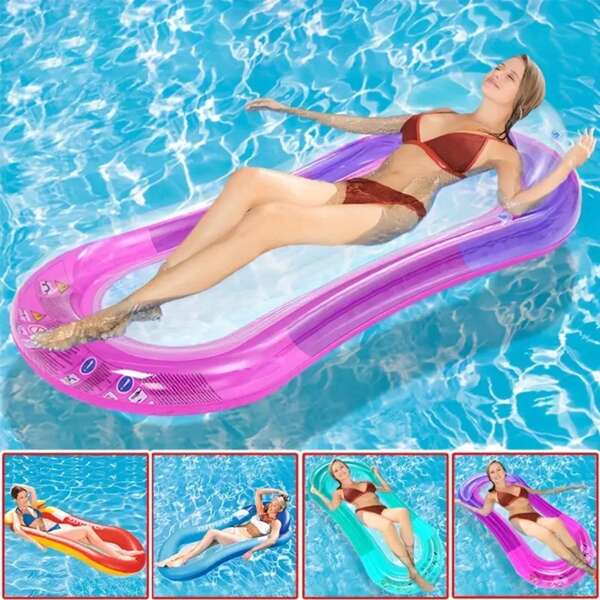 1 pièce Lit flottant gonflable hamac canapé 61"X28.7" - Flotteur de piscine 5 en 1 pour adultes, Chaise longue submersible à air et radeau pliable avec design portable, parfait pour les fêtes à la plage/piscine, la détente dans l'eau et la fraîcheur estivale !