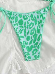 Conjunto de bikini sexy con tiras en el cuello con estampado de leopardo para playa y resort, verano 2025