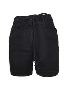 Women's Stretch Denim Casual Shorts With Pockets, Summer - 黑色 - 查看 4