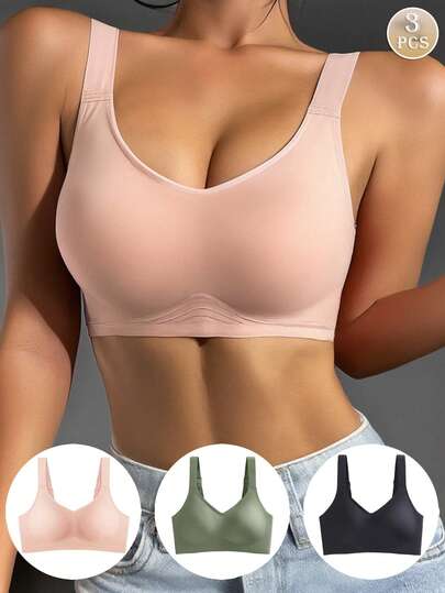 Conjunto de sutiã minimizador sem fio plus size 3 peças, sutiã esportivo leve e respirável