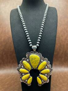 1pc Vintage Western Country Style Stone Beaded Flower Pendant Necklace, Pink/Yellow, 6 Layers Beaded Design Can Be Freely Matched, Zinc Alloy Stone Flower Pendant Necklace, Suitable For Women Girls To Match Daily Outfit, Party Accessory, Jewelry, Gift For Family/Friends/Yourself - Country Western Style - View 15