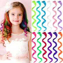 5 PCS Colored Clip In Hair Extensions For Kids 18 Inch Curly Wavy Synthetic Hairpieces Rainbow Neon Party Highlights, Colorful Hair Accessories For Girls Women, Halloween - Multicolor - View 15