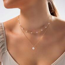 Collar de perlas doradas para mujeres, delicado collar de 3 capas chapado en oro de 18K con perlas falsas en forma de ronda, conjunto de joyería dorada para bodas, regalo para mujeres, regalo del Día de la Madre (2-3 piezas)