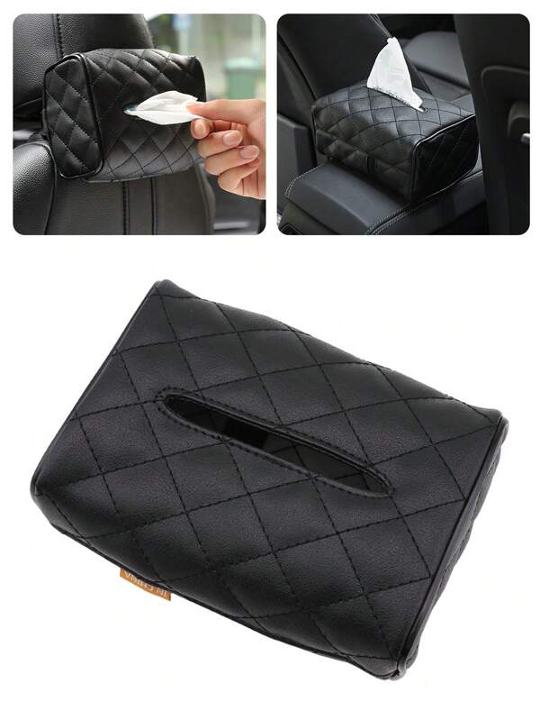 1pc The Tissue Box Holder Is Suitable For Automotive Diamond PU Leather, General Motors Sun Visors, Or Vehicle Rear Seat Tissue Holders For Women Storage Organizer Travel Essentials Back To School Dormitory Storage Fall Decor