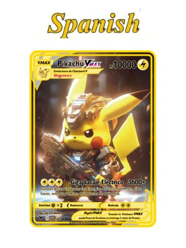 pokemon 2025 Spanisch Pokemon Punkte Hochgeschwindigkeits-Pikachu Charizard Mewtu Gold Schwarz Metall Karte Vmax Mega GX Sammelkarten-Set