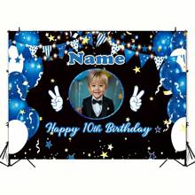 1pc Customized Photo, Name, Age Birthday Party Banner, Polyester Material, Happy Party Pattern Photo Backdrop, Personalized Happy Birthday Banner, Suitable For Cake Table, Home, Outdoor Yard Decoration Supplies