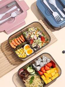 1pc Reusable Plastic Bento Lunch Box With Compartments & Lid, Microwave Safe, Suitable For Students, Office Workers, Travel, Picnic, Party, Outdoor, Camping, Home Kitchen - Multicolor - View 5