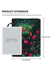 1pc Adorable Cat And Rose Themed Zippered Book Cover, Paperback Book Protective Sleeve, Paperback Book Cover, Book Jacket, Printed Book Bag With Front Pocket, Washable Book Pouch, Multifunctional Book Storage Bag Suitable For Students, Teachers, Book Lovers, Bible Enthusiasts