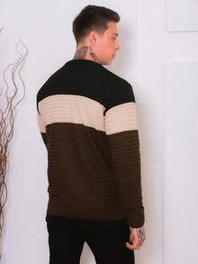 Men's Knitted Sweater Cold-Weather Blouse Round Neck Long Sleeve Wool Blouse - Brown - View 4