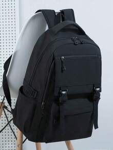 15.6 Inch Men Release Buckle Decor School Bag School Bags School Backpack Laptop Bag Rucksack Shoulder Bag Travel Bag Sport Bag College Bag For School College Business Outdoor Hiking Travel Camping Sport Casual Backpack Christmas Gifts Holiday Thanksgiving Side Bag Gifts Black Bag Holiday Essentials Summer Back To School Beach Bag Laptop Case The Sporty Life Summer Bag - Black - View 6