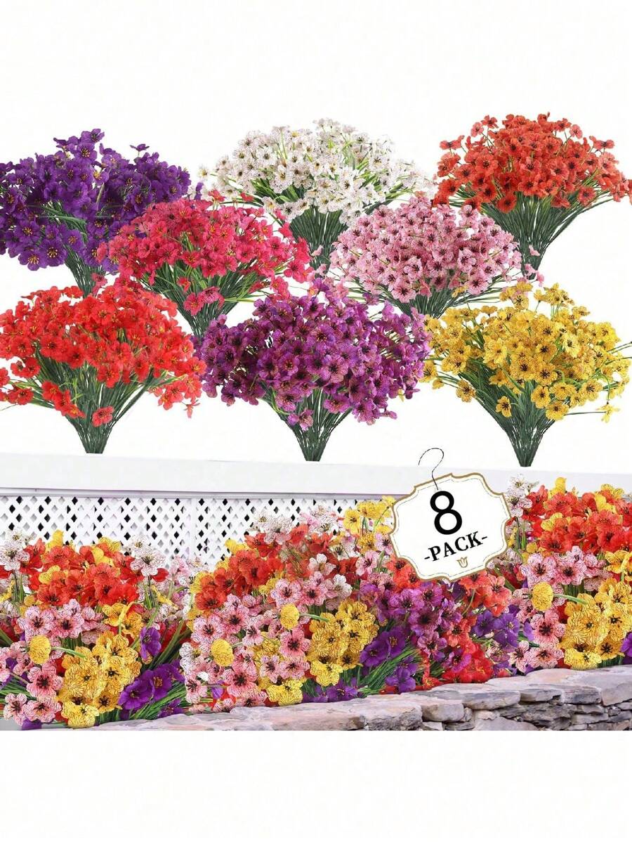 6 Bunches Of Artificial Flowers, Suitable For Indoor And Outdoor Garden, Porch, Window Sill, Home, Wedding, Farm Etc., Outdoor Fake Flowers, Non-Fading Plastic Flowers Lifelike Plants, Decoration For Hanging Flower Pots, Kitchen Home Vases (6 Colors), Birthday, Graduation, Mother's Day, Christmas Gift