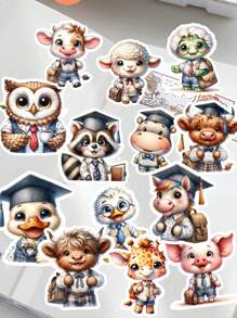 18 pièces Autocollants en papier mignons de personnages d'école d'animaux, chat orange avec une jupe. Idéal pour la décoration de livres, d'ordinateurs portables et de scrapbooking DIY