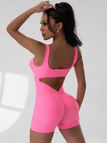 Nahtloser Damen Sportanzug ohne Ärmel und Rücken, Pink