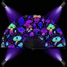 1 peça de leque de mão dobrável de bambu grande, leque de mão dobrável Rave Fan Clack com tecido de nylon, adequado para festivais, dança, apresentações, festas, presentes, decorações (luz neon)
