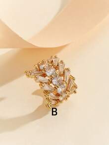 1pc Simple Fashion Cartilage Clip-On Earrings For Women, Double Layer Rhinestone Ear Clips Without Piercing, Copper Plated Gold, Niche Design With High-End Aesthetic - Yellow Gold - View 16