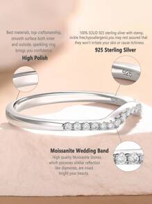 AIHUASI 1pc Certified 925 Sterling Silver With Rhodium Plated Hypoallergenic Wedding Bands For Women 1.3*1.3mm Round Cut Dazzling Moissanite Diamond Curved Wishbone Stacking Eternity Rings Fine Jewelry Gift