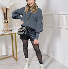Women's Cold Weather Blouse Turtleneck Knitted Sweater - Dark Grey - View 3