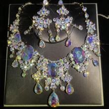 1 conjunto de joias femininas, colar e brincos, 3 peças, incrustado com strass, moderno e elegante, adequado para noivas, casamentos, banquetes e ocasiões formais