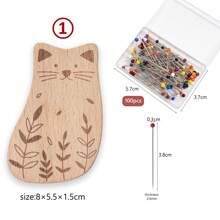 Carved Beechwood Animal Magnetic Pin Holder With 100pcs 38mm Sewing Pins