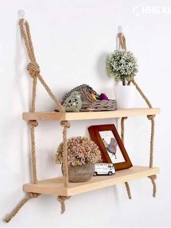 Mensole sospese, scaffale da parete decorativo, ornamenti in corda macramè per camera da letto, soggiorno, esterno, senza bisogno di forare