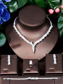 1 Set Elegant Cubic Zirconia Heart Shaped Jewelry Set, Suitable For Women To Wear On Dates