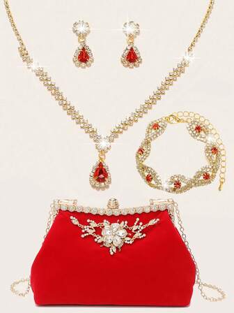 Ladies' Diamond Jewelry Sparkling Luxury Diamond Jewelry Set Sparkling Necklace Earrings Bracelet Set Personalized Handbag Fashion Banquet Bag Carving Diamond Soft Bag Handbag Handbag Banquet Bag Handbag Elegant Handbag Banquet Bag Ladies' Ball Handbag Ladies' Bridal Banquet Bag Ball Handbag Metal Chain Handbag Wedding Party Handbag Cocktail Party Wedding New Wallet Banquet Bag