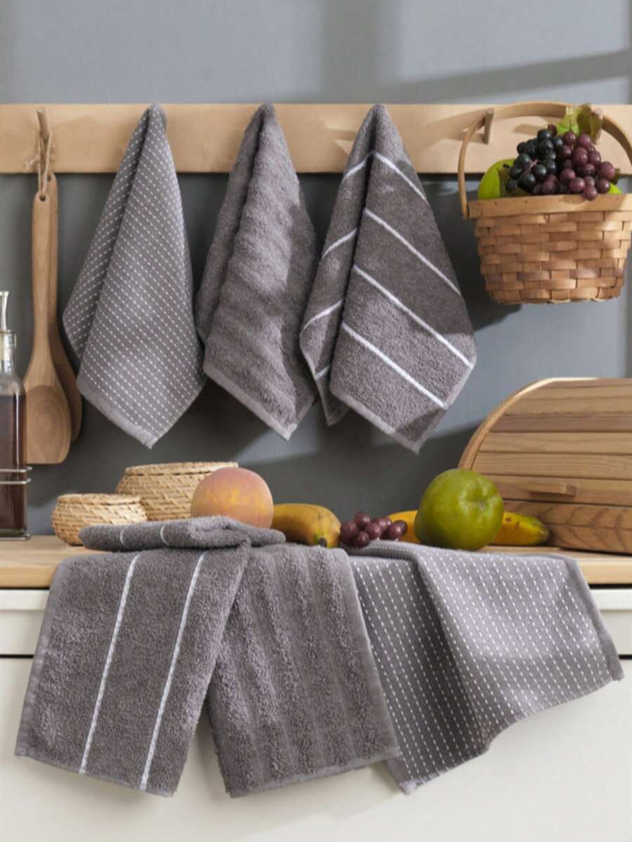 6 Pieces/Pack Sofia Kitchen Tea Towels, Fashion Plaid Pattern, Soft Touch 30*50 Cm - Dark Grey - View 1