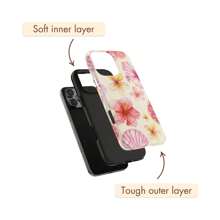 Cute Hibiscus Seashell Phone Case Summer Pastel Floral Print Cute Girly Aesthetic Phone Cover Compatible With IPhone 16 15 14 13 12 11 Pro Max