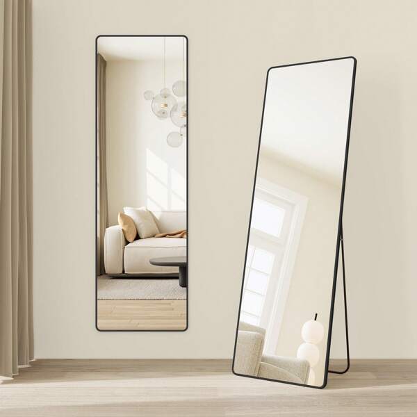 SONGMICS Ganzkörperspiegel, 160 x 50 cm, rechteckiger Standspiegel, Rahmen aus Aluminiumlegierung, Hartglas, für Schlafzimmer, Wohnzimmer, Garderobe, tintenschwarz