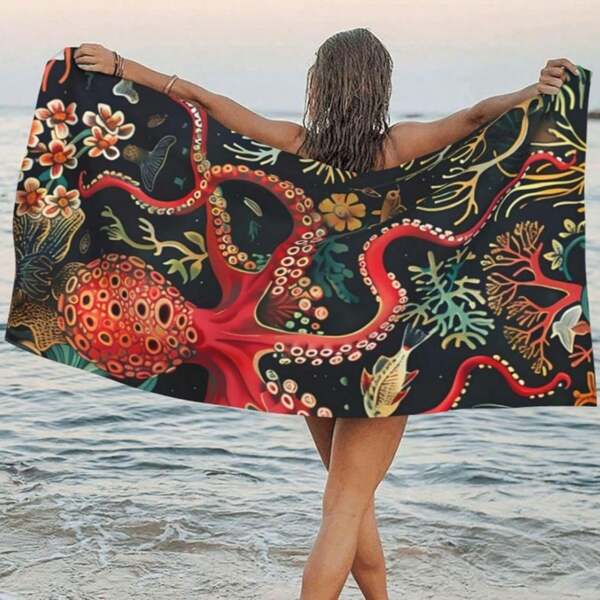 Sea Turtle Flower Oversized Sand Free Beach Towel 31''x71'' Lightweight Quick Dry Microfiber Towel For Travel, Swimming, Pool, And Camping, Absorbent And Compact Beach Essential For Women Men Summer Holiday Bathroom Decor Beach Essentials