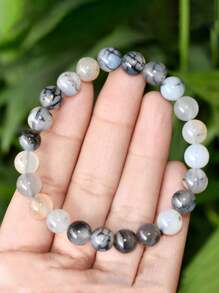 YAUKIA Bracelet de perles en agate à veine de dragon, bracelet de pierres de guérison pour la force, le courage et la protection, bracelet de perles rondes lisses de 6 mm et 8 mm, cadeau de bijoux