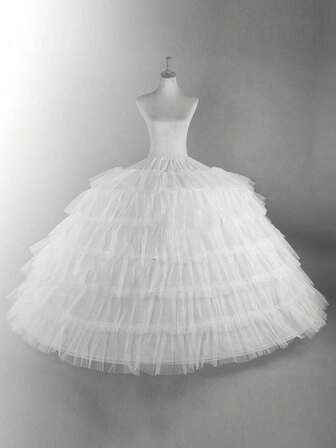 1 st extra lång underkjol i tyll med 6 ringar och justerbart midjeband för brudklänningar, formella klänningar och balklänningar, dam