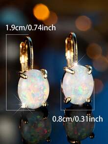 1 对优雅椭圆形切割白色合成蛋白石耳环，适合女士 - 奢华，适合婚礼、派对、日常佩戴 - 耐用、闪亮的配饰 - 白色 - 查看 2