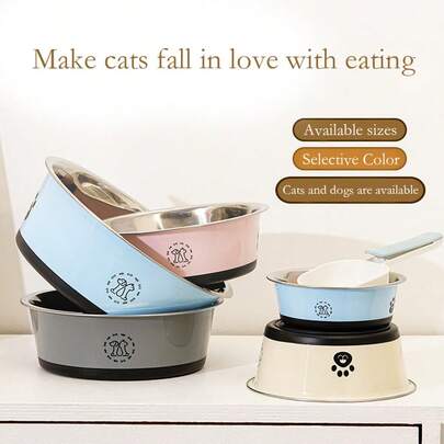1 件/2 件大容量不锈钢宠物碗由橡胶和不锈钢制成，底部采用防滑设计，适合各种尺寸的猫或狗的宠物用品。
