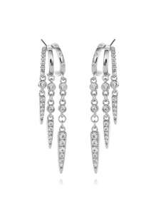 Stylish Designer 925 Sterling Silver Luxury Fantasy Geometric Tassel Zirconia Drop Stud Earrings For Women Daily Wear High Quality