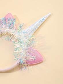 1pc Pink Ear AB Crystal Transparent Crimped Holographic Unicorn Headband
