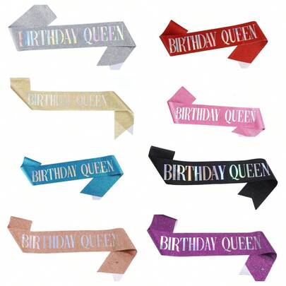 1 件耀眼的铝箔字母，闪亮的彩色生日女王丝带腰带，女孩 10 岁、11 岁、13 岁、16 岁、18 岁、21 岁生日礼物派对惊喜