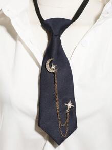 1 pieza Elegante corbata corta con decoración metálica de luna, estrella, insecto y floral en estilo Ins para mujeres