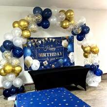 30pcs Navy Blue, White And Gold Glitter Latex Balloons, Suitable For Wedding, Birthday Party, Celebration And Graduation Decoration, Elegant Metallic Feel, Fashionable Balloon Arrangement, Latex Party Balloons, Birthday Decoration