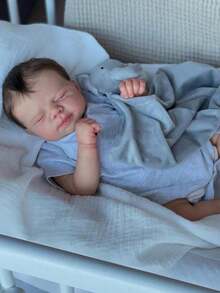 Muñeca realista de 48cm con piel 3D pintada a mano y vena vascular, 19 pulgadas de vinilo suave recién nacido Bebe Arte Lindo Navidad Juguete Regalo de cumpleaños (Algunas partes al azar, incluyendo chupete, biberón, pañal y ropa) - Gris - Ver 4