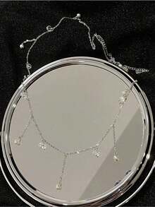 1pc Sexy Rhinestone Waist Chain, Faux Pearl Pendant Body Chain, Belly Chain With Tassel Pendant - Silver - View 5