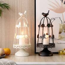 1PC Decorative Birdcage Candle Holders, For Pillar Candles, Black White Vintage Candle Holder, Metal Bird Cage Candle Stands, For Rustic Home Decor Table Wedding Centerpiece Bird Decor