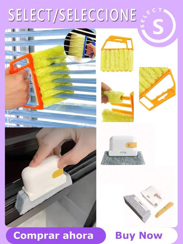 2 Pieces Set Together Multi-Purpose Detachable Window Gap Cleaning Brush - For Blinds, AC Vents, Exhaust Fans & Glass Edges | Washable, Reusable Dust Removal Tool For Home/Office