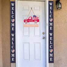 Patriotic Sign 4th Of July Hanging Wooden Truck Plaque With Rope For Wall Front Porch Door Decorations, Independence Day Labor Day Garden Party Supplies