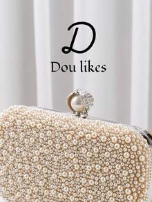 珍珠手拿包，精致的感觉，订婚手提包，旗袍/晚礼服包，优雅的社交名媛派对包 - 金色 - 查看 8